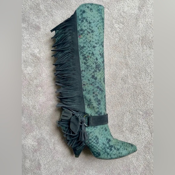 Isabel Marant canvas fringe slouch western cowboy snake print boho boots fall 38 - Picture 3 of 10